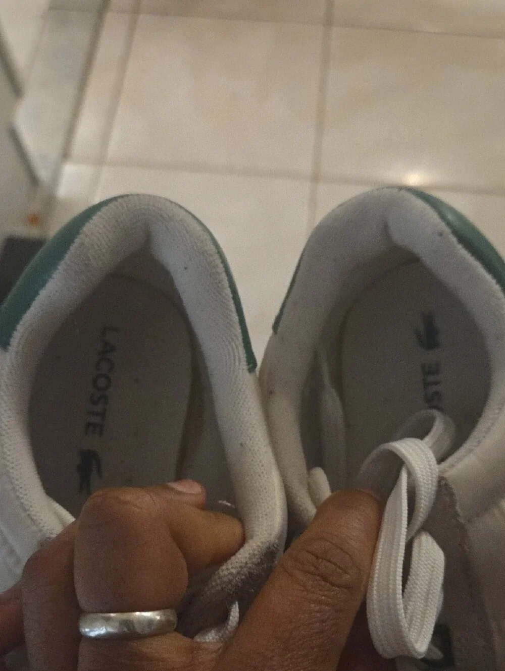 Lacoste White Leather Sneakers with Green Accents